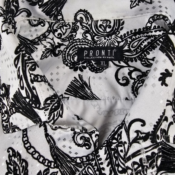 A Pronti By Phita White & Black Paisley Velvet Metallic  Dress ShirtMens XL - Picture 2 of 5